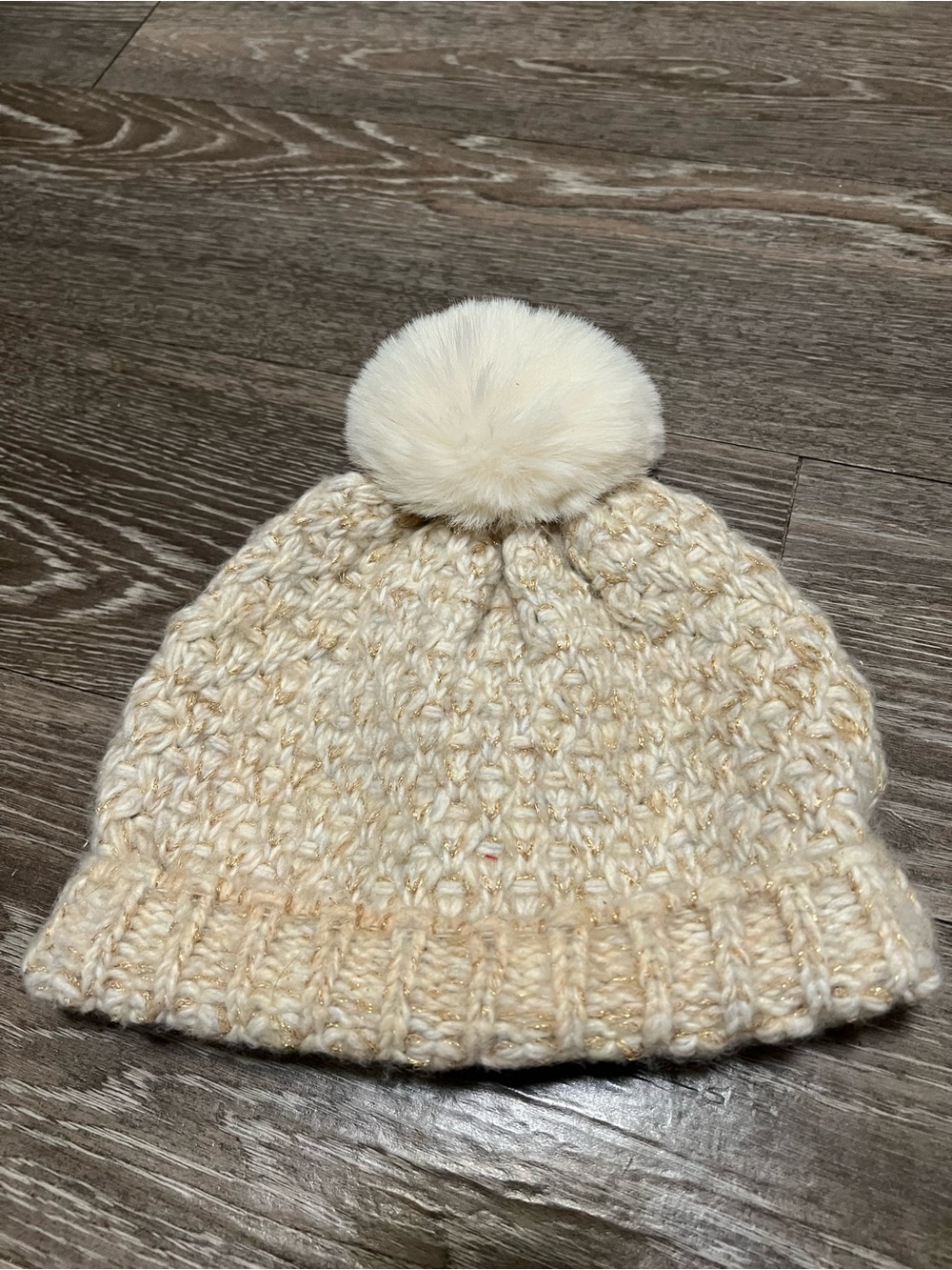 Cream and Gold Knit Beanie
